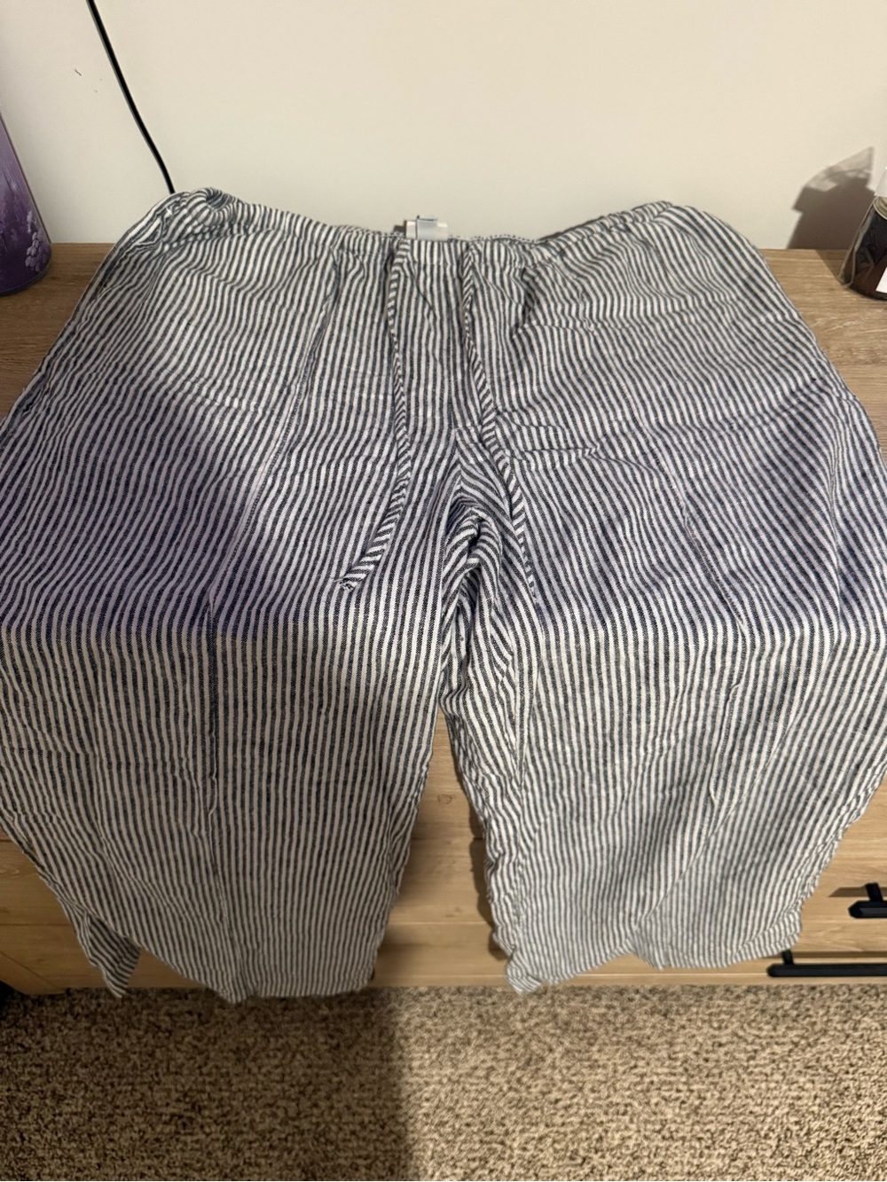 a new day Blue and White Striped Drawstring Joggers